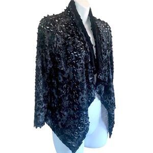 ALBERTO MAKALI laser cut jacket, waterfall front, black/grey snazzy fabric. 6